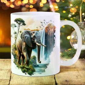 1pc 11oz Elephant Safari Scene Ceramic Mug - Durable White Porcelain Drinkware for Coffee, Tea, Milk - Ideal for